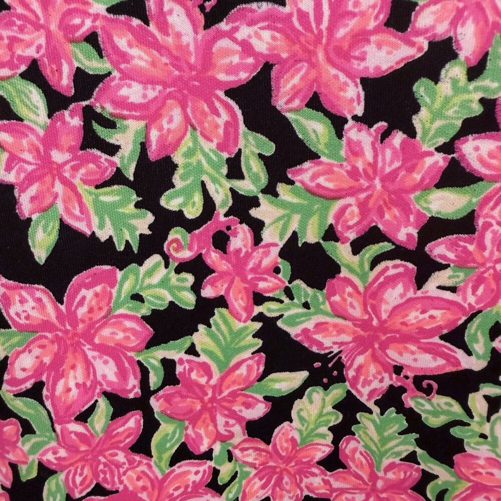 Lilly Pulitzer Chrishell Dress Girls Large 8 10 Onyx Black Pink Floral Scuba - Picture 6 of 11